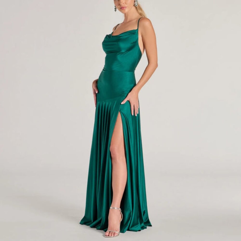Windsor - Green Alaia Cross-Back Pleated A-Line Formal Dress - NWT - XS
